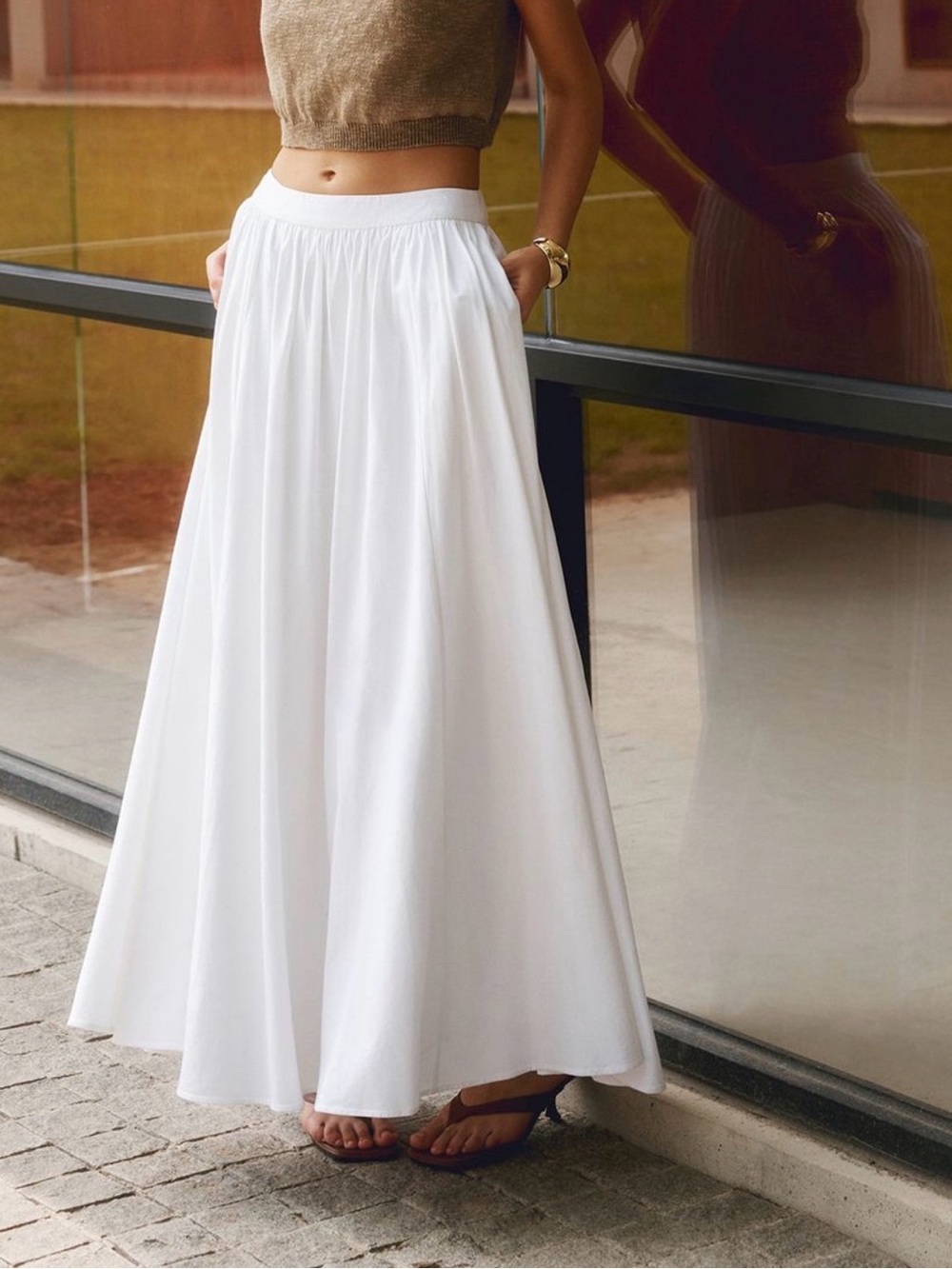Commense Cotton Pleated Maxi Skirt with Pockets, size M - Picture 2 of 8